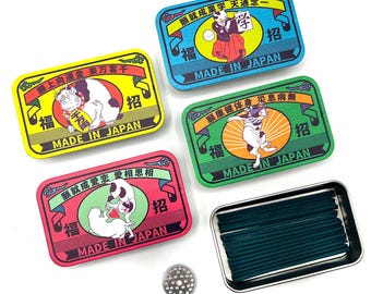 Incense Sticks in Cat Design Retro-Inspired Vintage Matchbox Tin