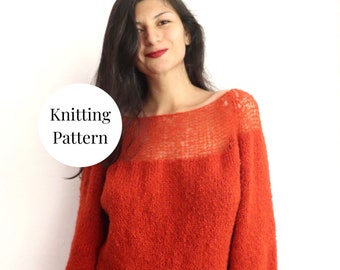 KNITTING PATTERN, Amapola Sweater, Advanced Beginner knitting pattern, knit raglan sweater, knit pullover, knitting flat, top down sweater