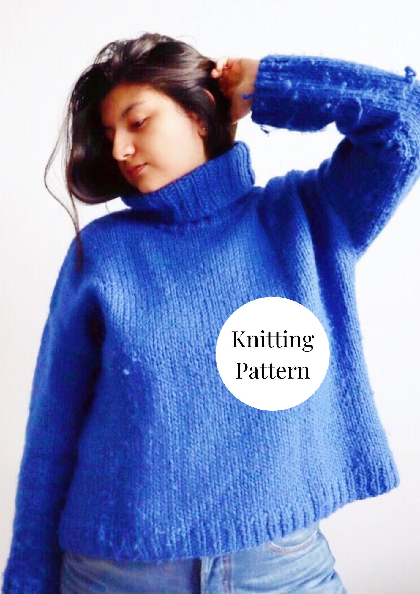 KNITTING PATTERN, Amoroso Sweater, Beginner knitting pattern, knit sweater, Stockinette stitch sweater, turtle neck sweater, diy sweater