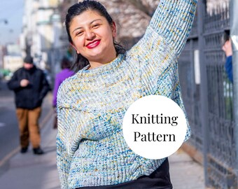 KNITTING PATTERN, Dos Corrientes Pullover, Intermediate knitting pattern, knit sweater, mock turtle neck sweater, oversize knit sweater