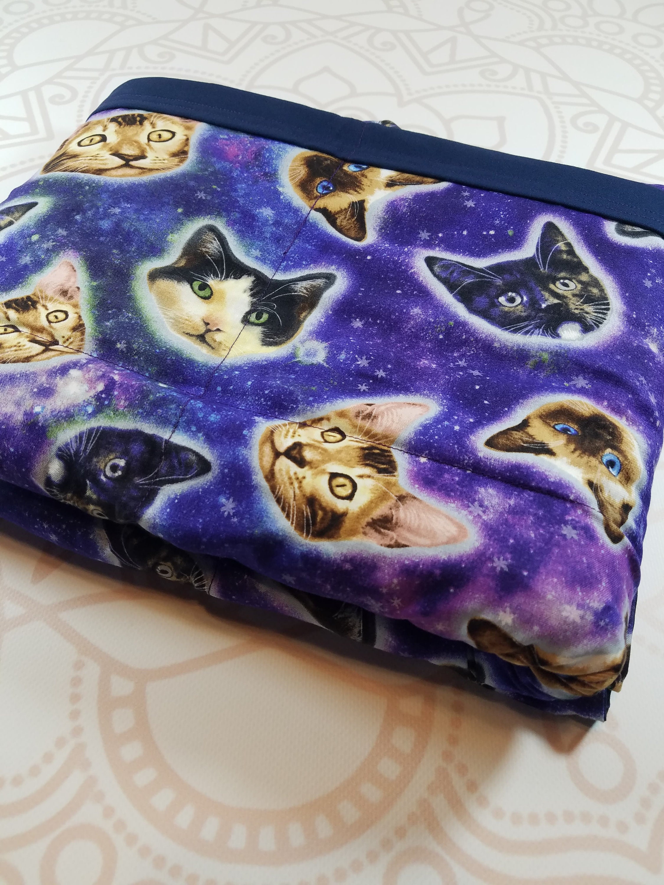 Ready To Ship, 9 Pound, Space Cats, Navy Cotton, 9 Pound, WEIGHTED