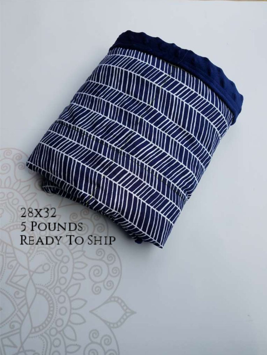 READY to SHIP, Weighted Blanket, 28x32-5 Pounds, Navy Chevron Woven