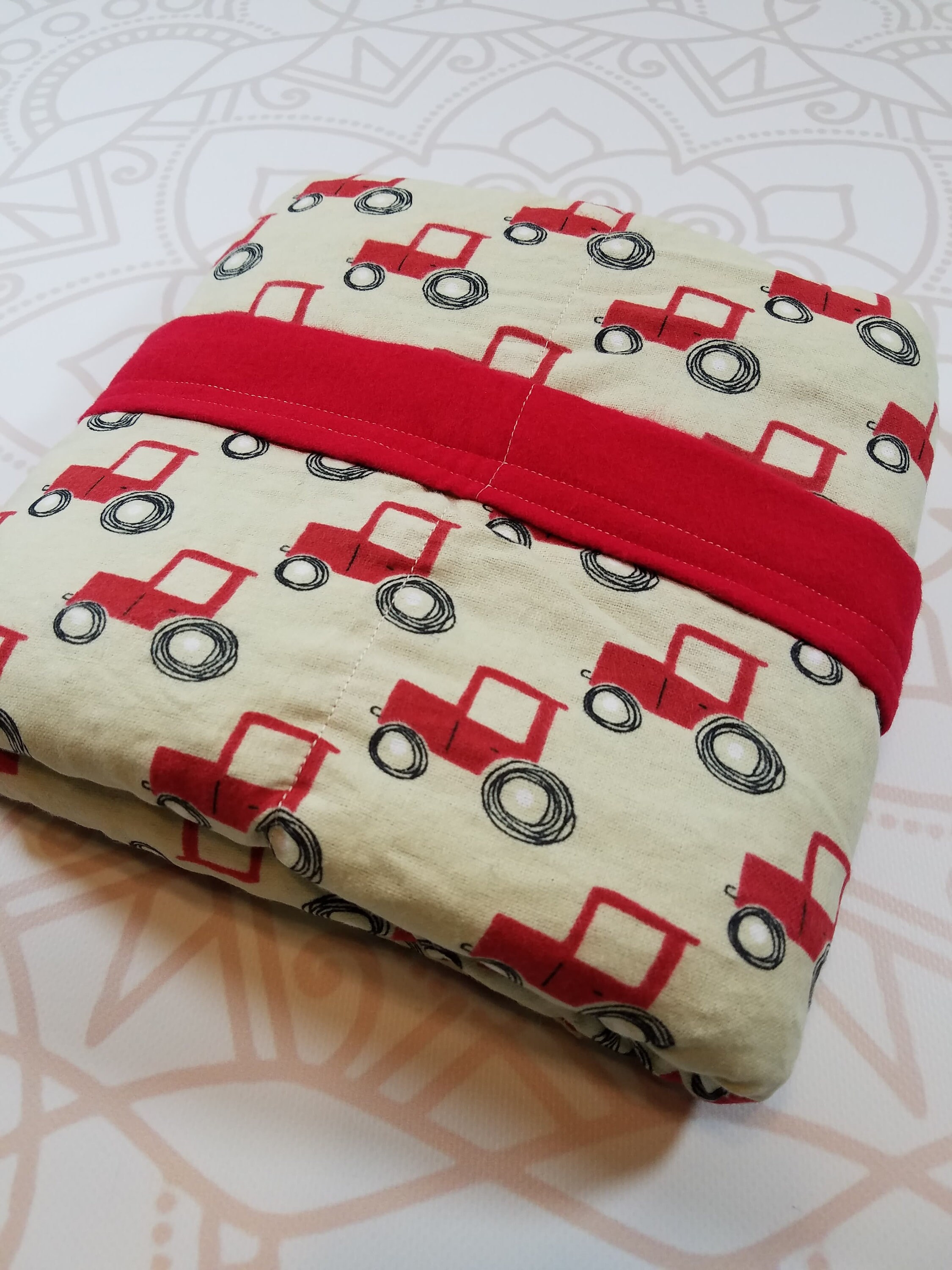 Ready To Ship, 4 Pound, 28x32, WEIGHTED BLANKET, Tractor, Red Cotton
