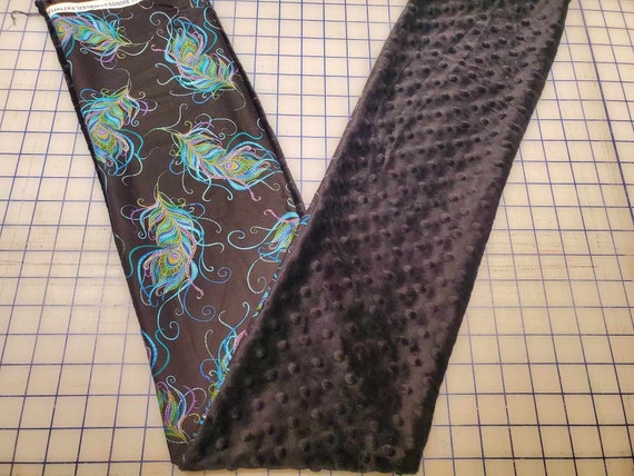 Weighted Neck Wrap, Peacock Print with Black Minky, 32x7 Inches, 3 to 6 Pounds, Weighted Shoulder Wrap, Minky Adult Weighted Neck Wrap