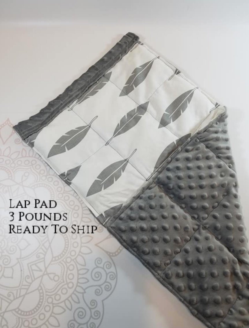 READY TO SHIP, Gray Leaf, Gray Minky, Weighted, Lap Pad/Travel Weighted