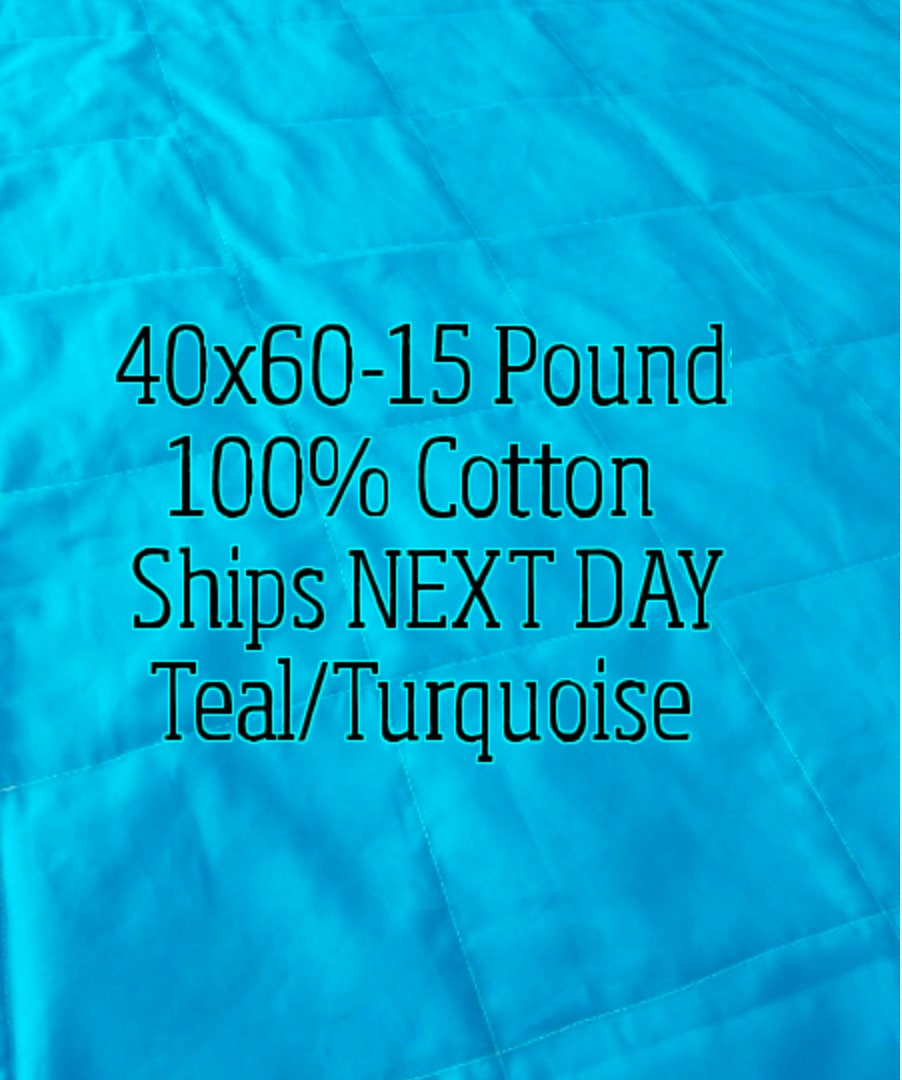 Weighted Blanket, 15 Pound, Teal, Turquoise, 40x60, READY TO SHIP, Twin