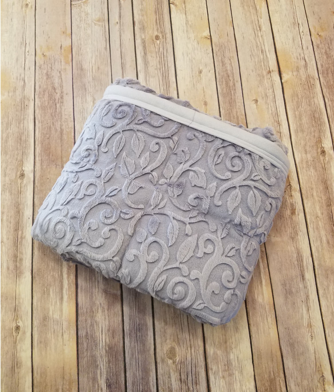Weighted Blanket, 15 Pound, Gray Vine Embossed Minky, 40x60, READY TO