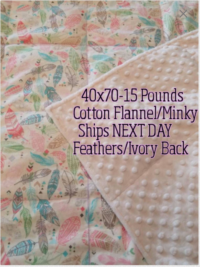 Weighted Blanket, 15 Pound, Feathers, Ivory Minky, 40x70, READY TO SHIP