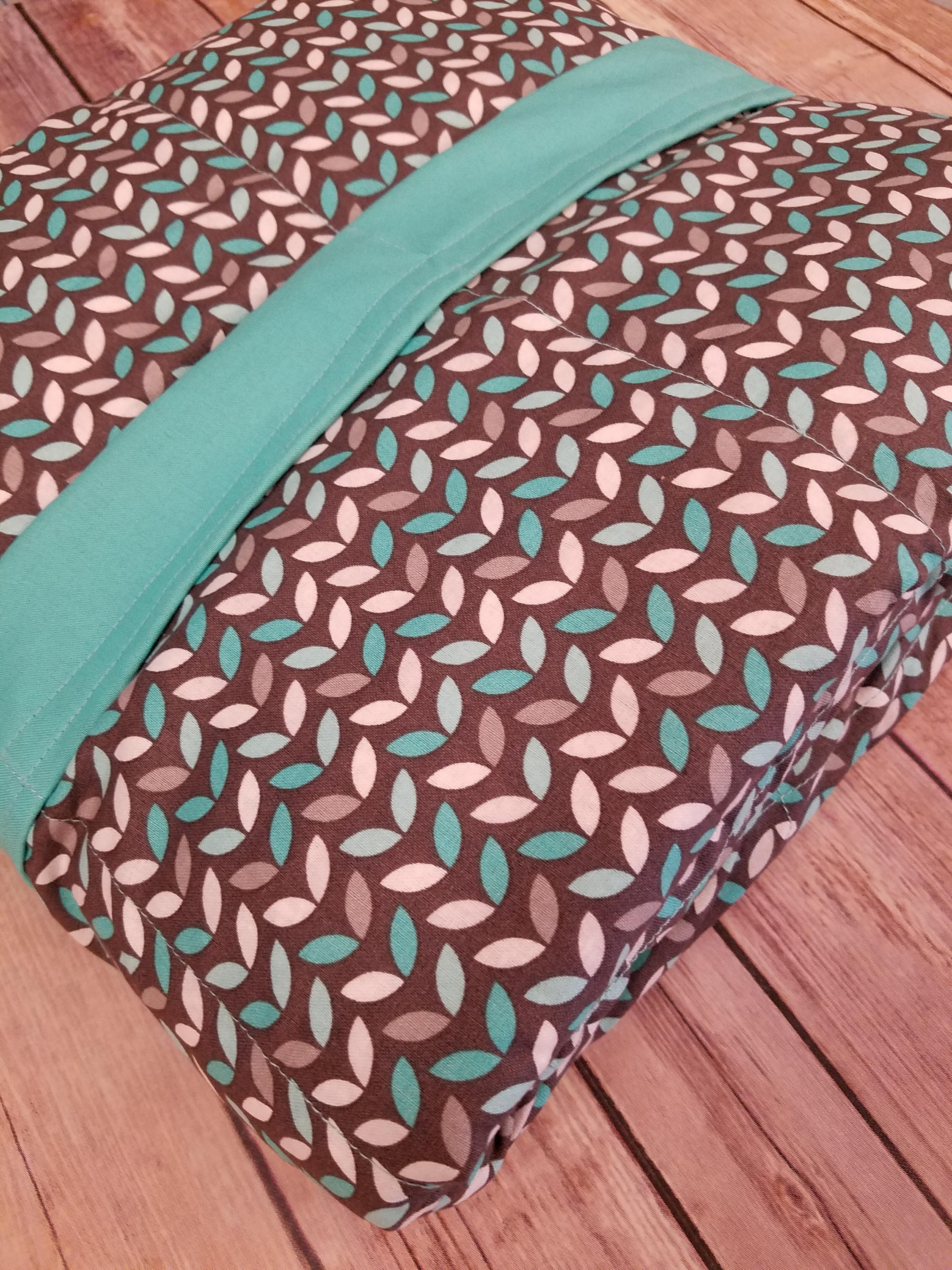 Weighted Blanket, 10 Pound, Mint Gray Leaves, Teal Back, 40x50, READY