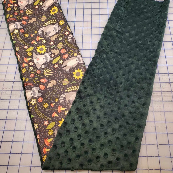 Weighted Neck Wrap, Racoon Print with Evergreen Minky, 32x7 Inches, 3 to 6 Pounds, Weighted Shoulder Wrap, Minky Adult Weighted Neck Wrap