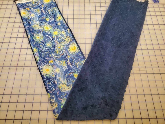 Weighted Neck Wrap, Starry Night Print with Navy Minky, 32x7 Inches, 3 to 6 Pounds, Weighted Shoulder Wrap, Minky Adult Weighted Neck Wrap