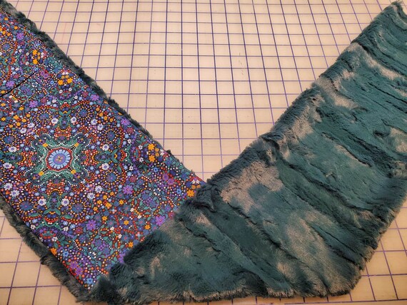 Weighted Neck Wrap, Mandala Print with Mallard Luxe Minky, 32x7 Inches, 3 to 6 Pounds, Weighted Shoulder Wrap, Minky Adult Weighted Nec