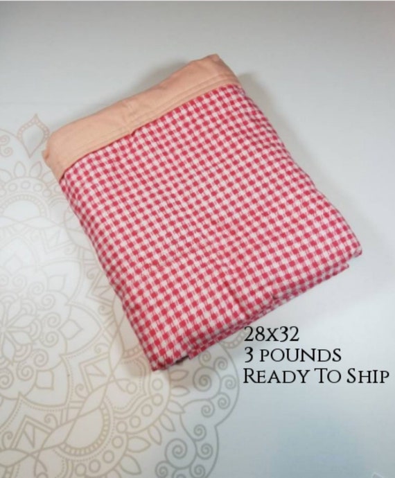 Coral Gingham, 3 Pound, WEIGHTED BLANKET, 3 pounds, 28x32 for Autism, Sensory, ADHD, Calming, Anxiety,