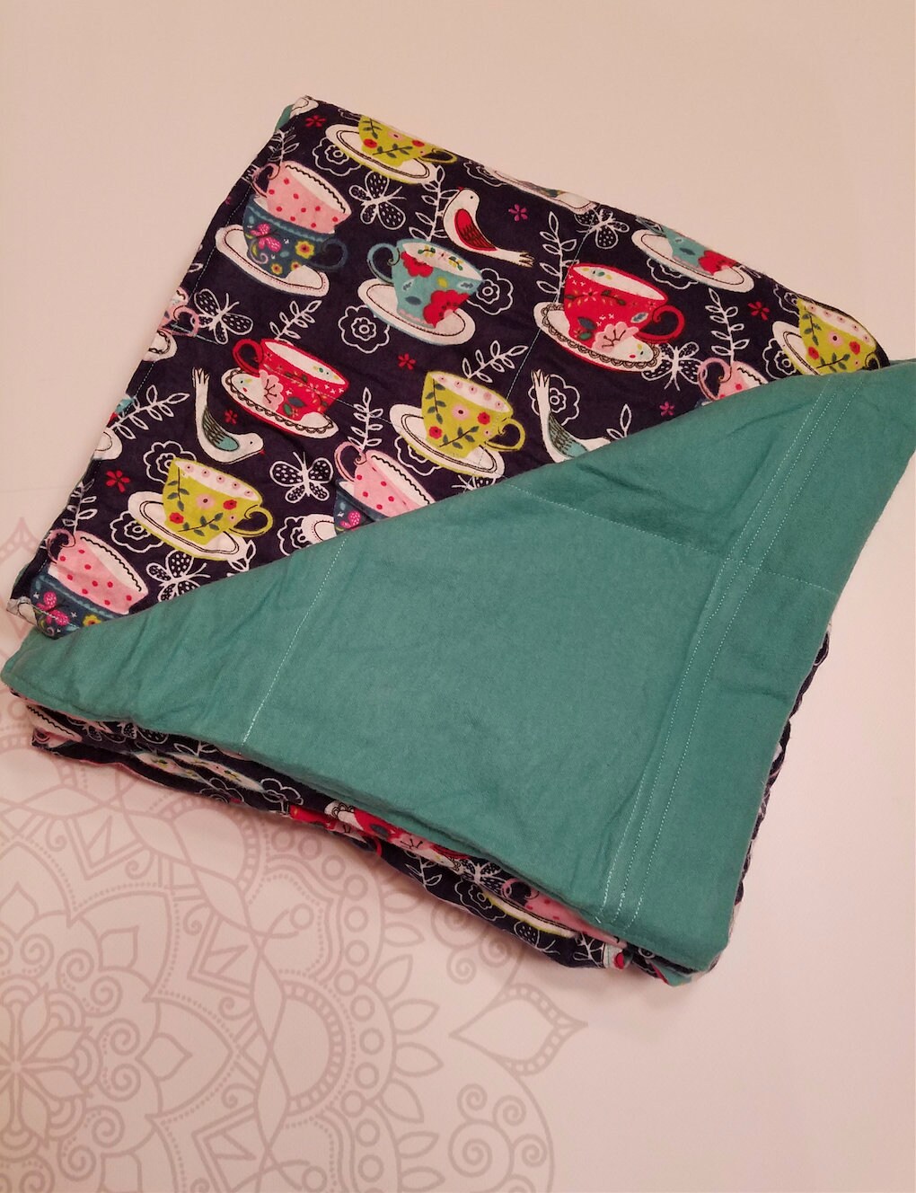 READY to SHIP, Weighted Blanket, 40x509 Pounds, Tea Cup Cotton Flannel