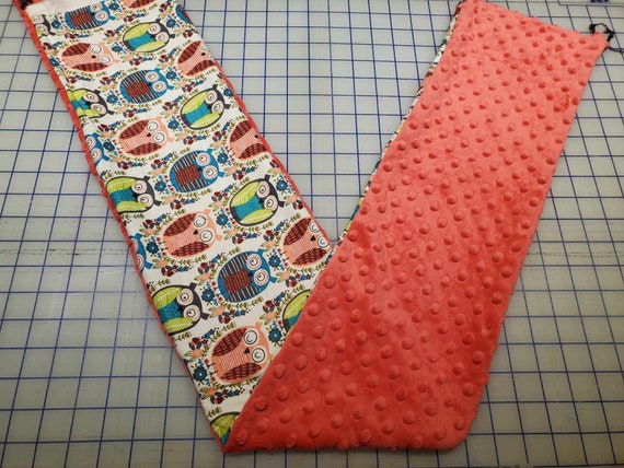 Weighted Neck Wrap, Owl Print with Coral Minky, 32x7 Inches, 3 to 6 Pounds, Weighted Shoulder Wrap, Minky Adult Weighted Neck Wrap