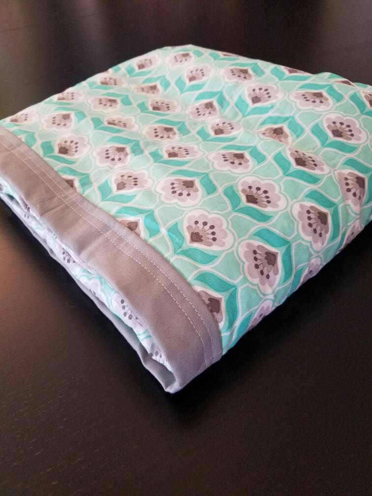 Weighted Blanket, 10 Pound, Teal, Gray, Mint, Flowers, 40x70, READY TO