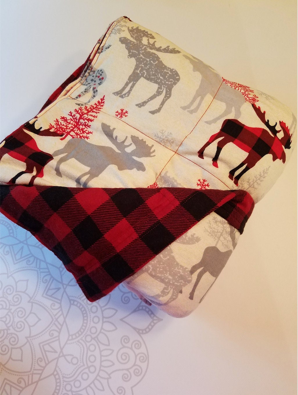READY to SHIP, Weighted Blanket, 40x7020 Pounds, Moose Plaid Flannel, Red Black Plaid Flannel