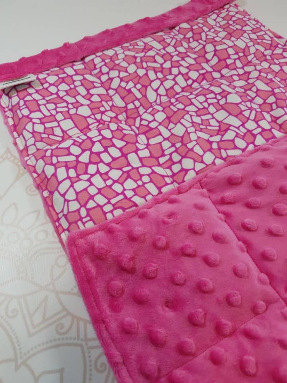 READY TO SHIP, Pink Mosaic Front, Hot Pink Minky Back, Lap Pad/Weighted