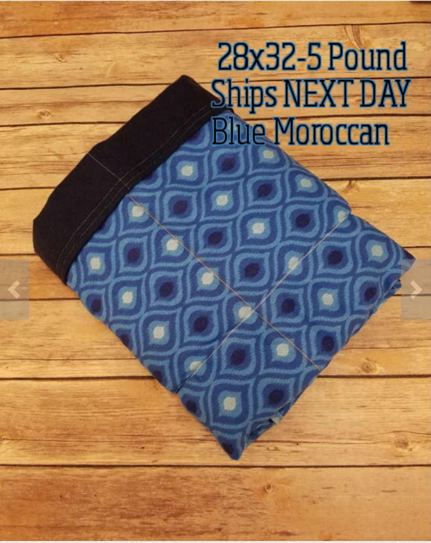 Blue Moroccan, 5 Pound, WEIGHTED BLANKET, 5 pounds, 28x32, for Autism