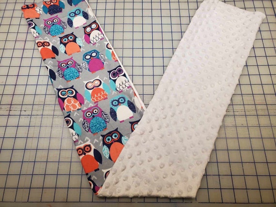 Weighted Neck Wrap, Owl with White Minky, 32x7 Inches, 3 to 6 Pounds, Weighted Shoulder Wrap, Minky Adult Weighted Neck Wrap