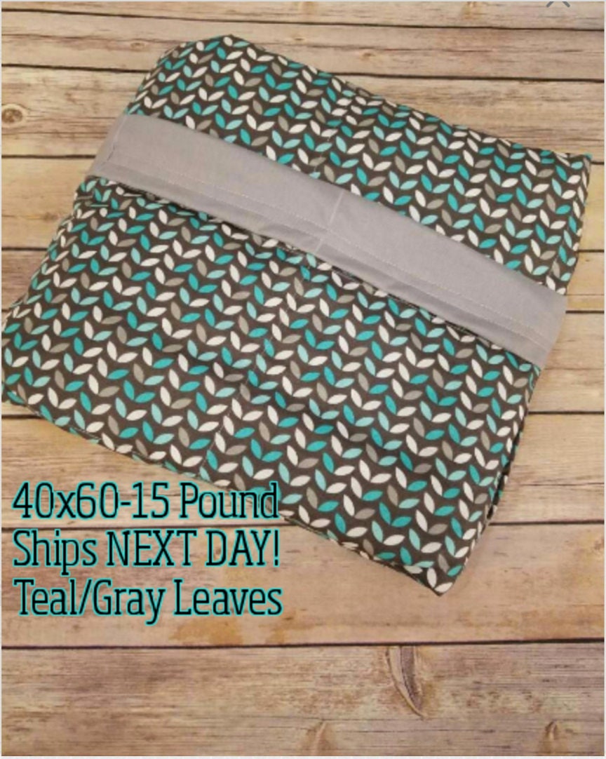 Weighted Blanket, 15 Pound, Mint Gray Leaves, Gray Back, 40x60, READY