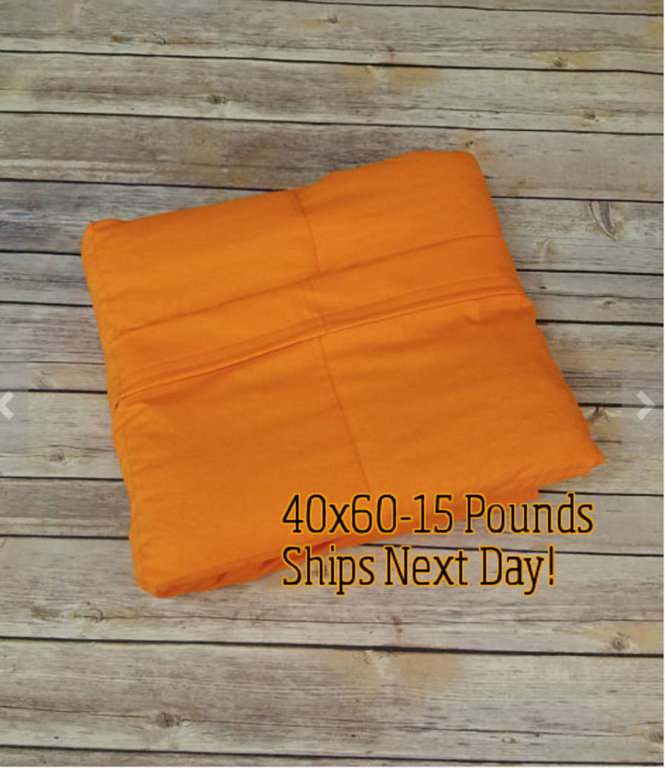 Weighted Blanket, 15 Pound, Orange, 40x60, READY TO SHIP, Twin Size