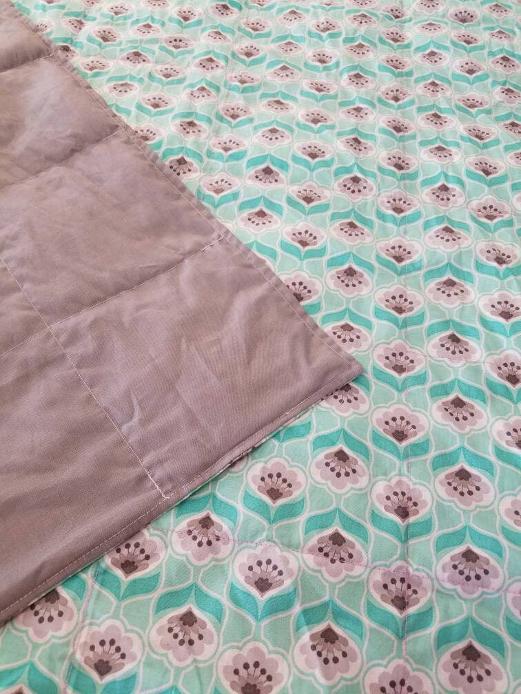 Weighted Blanket, 15 Pound, Teal, Gray, Mint, Flowers, 40x50, READY TO