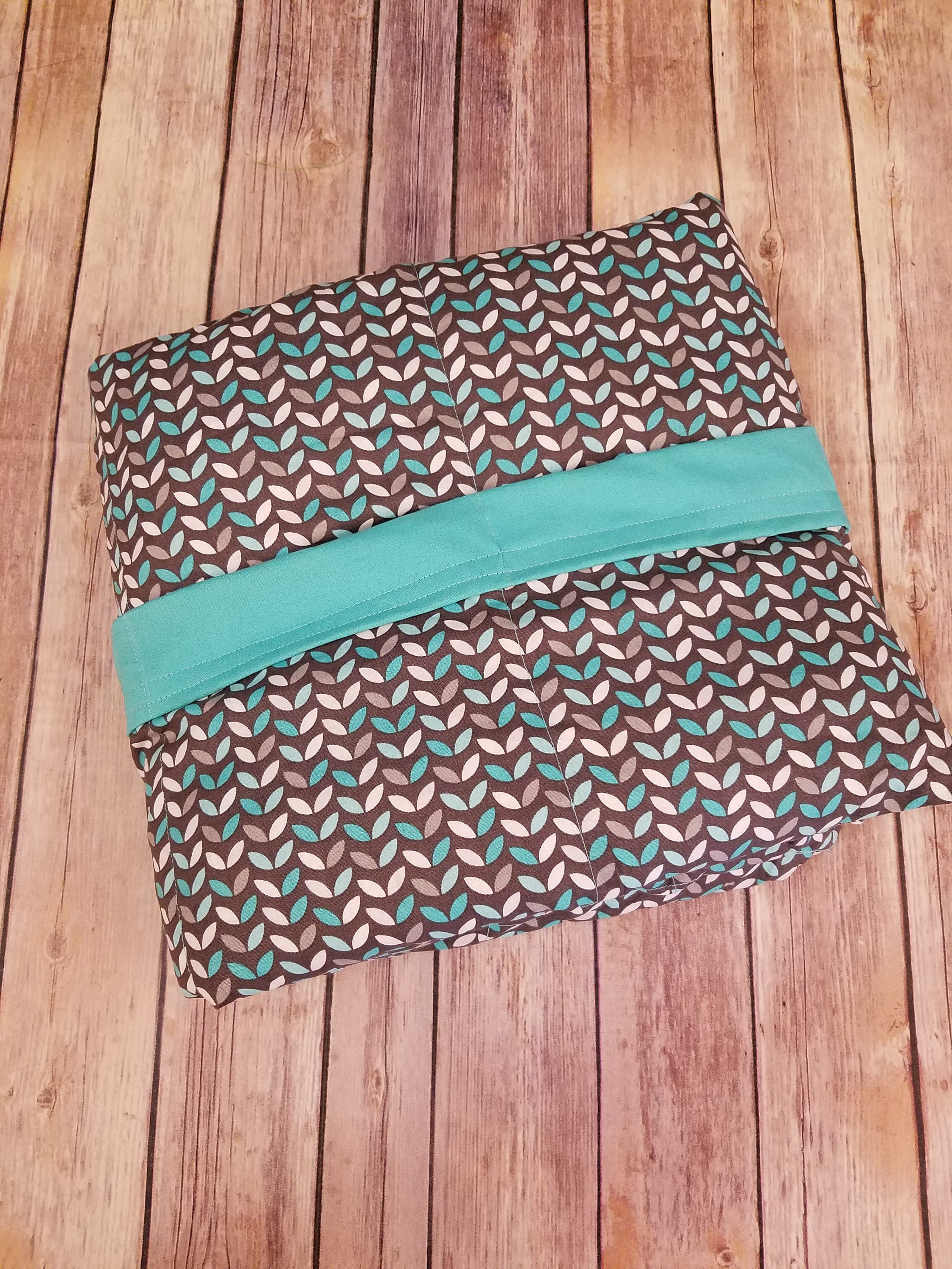 Weighted Blanket, 10 Pound, Mint Gray Leaves, Teal Back, 40x50, READY