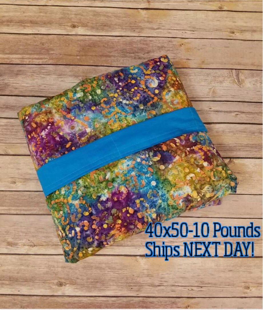 Weighted Blanket, 10 Pound, Teal Batik, 40x50, READY TO SHIP, Twin Size