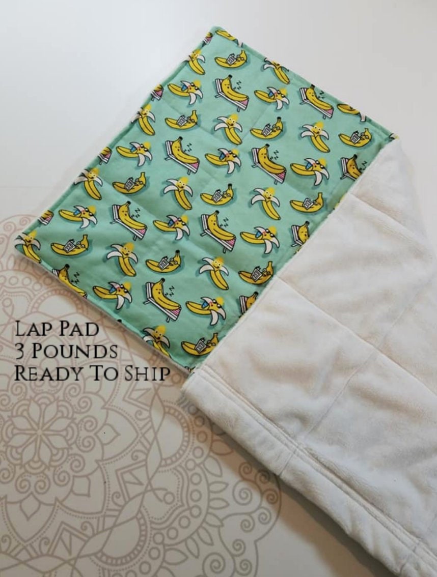 READY TO SHIP, Banana, White Minky Back, Weighted, Lap Pad/Weighted