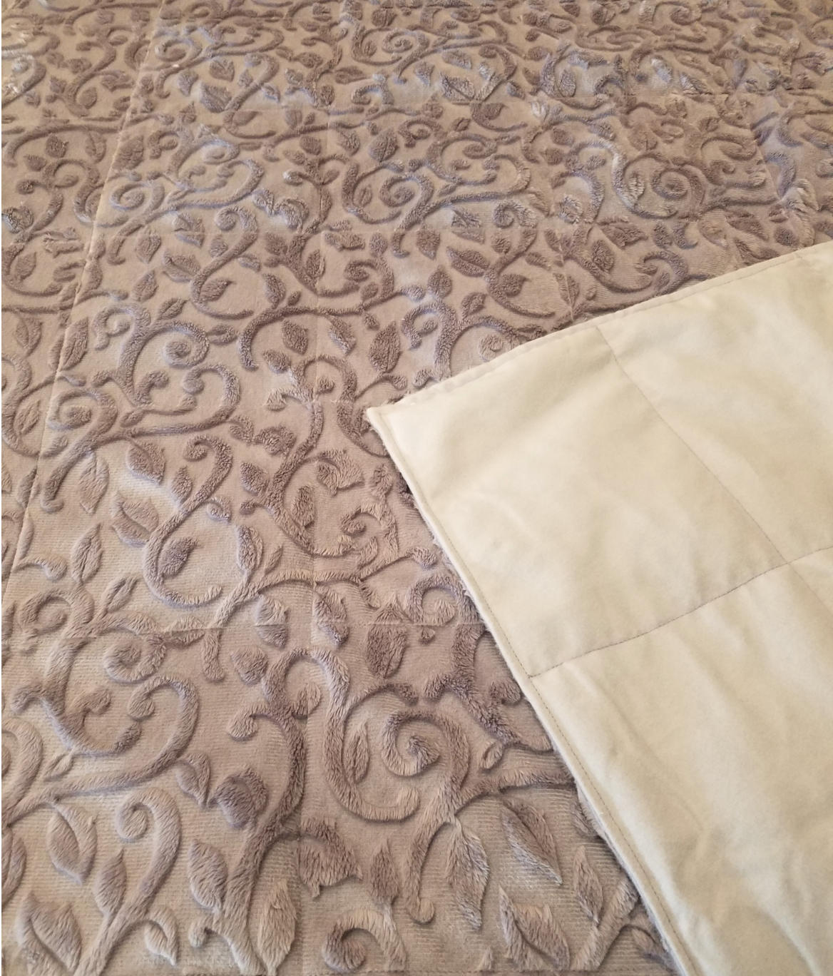 Weighted Blanket, 15 Pound, Gray Vine Embossed Minky, 40x60, READY TO