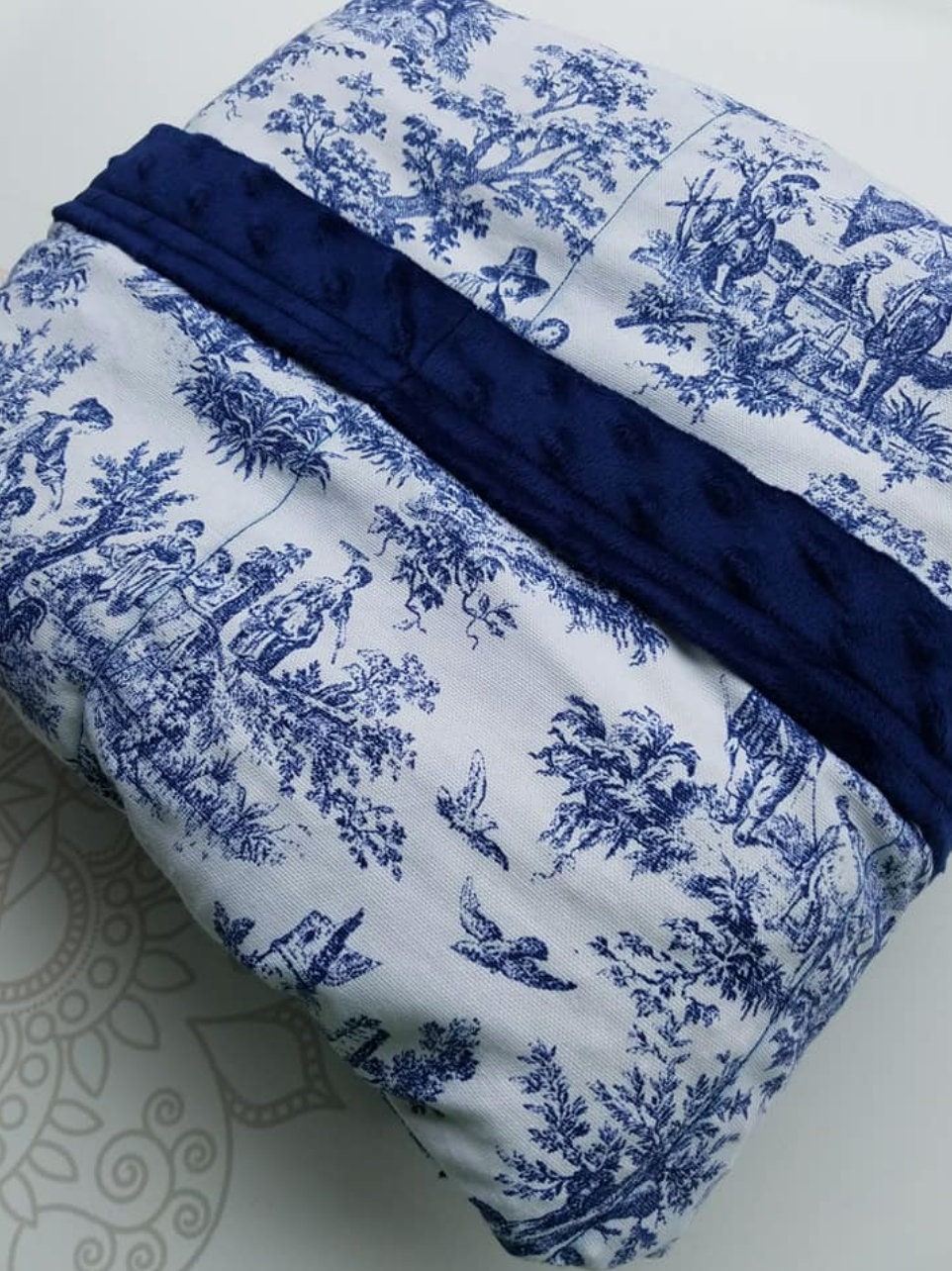 READY to SHIP, Weighted Blanket, 40x70-15 Pounds, Navy Toile, Navy