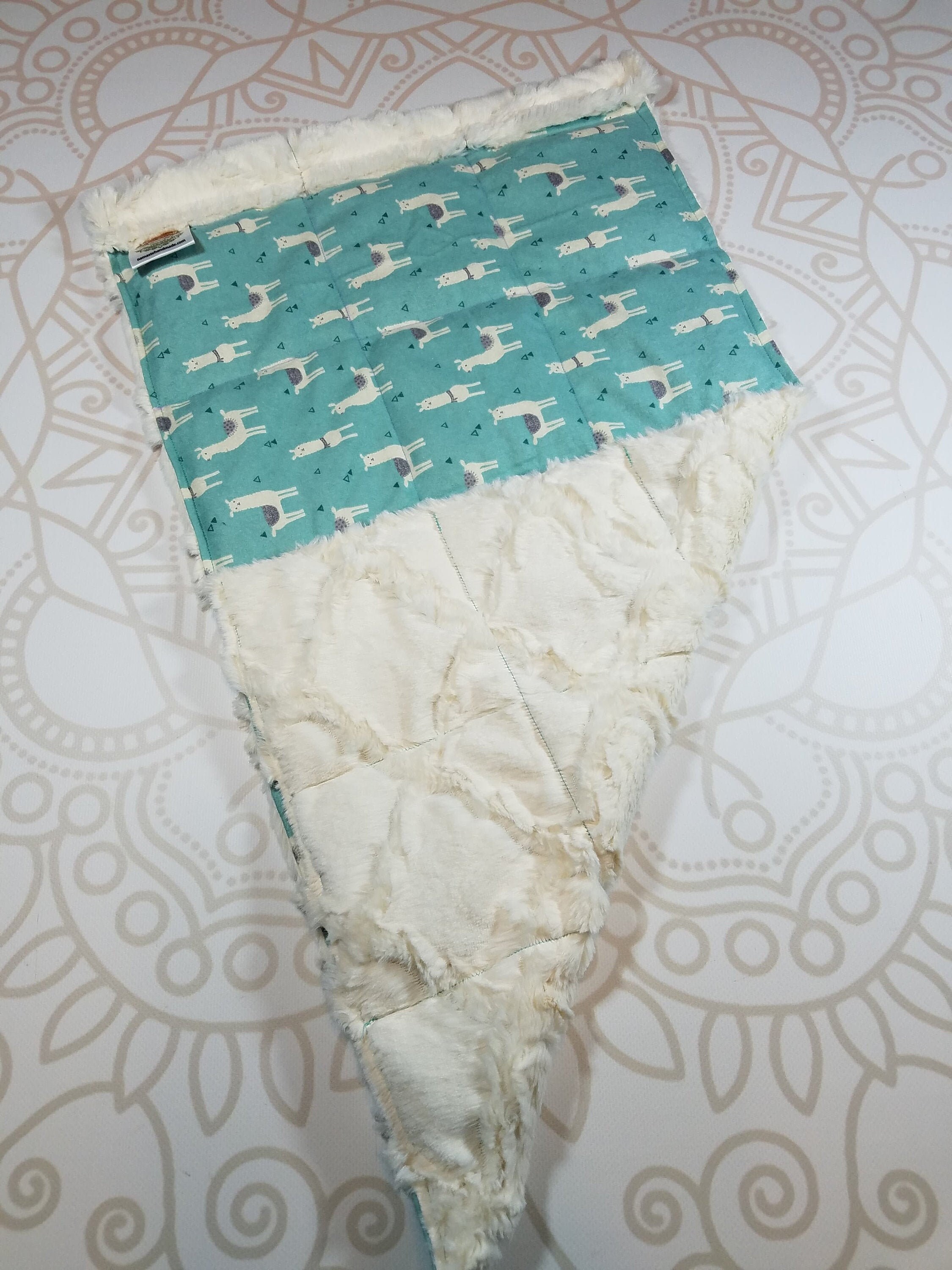 READY TO SHIP, Llama Front, Ivory Lattice Minky Back, Lap Pad/Weighted
