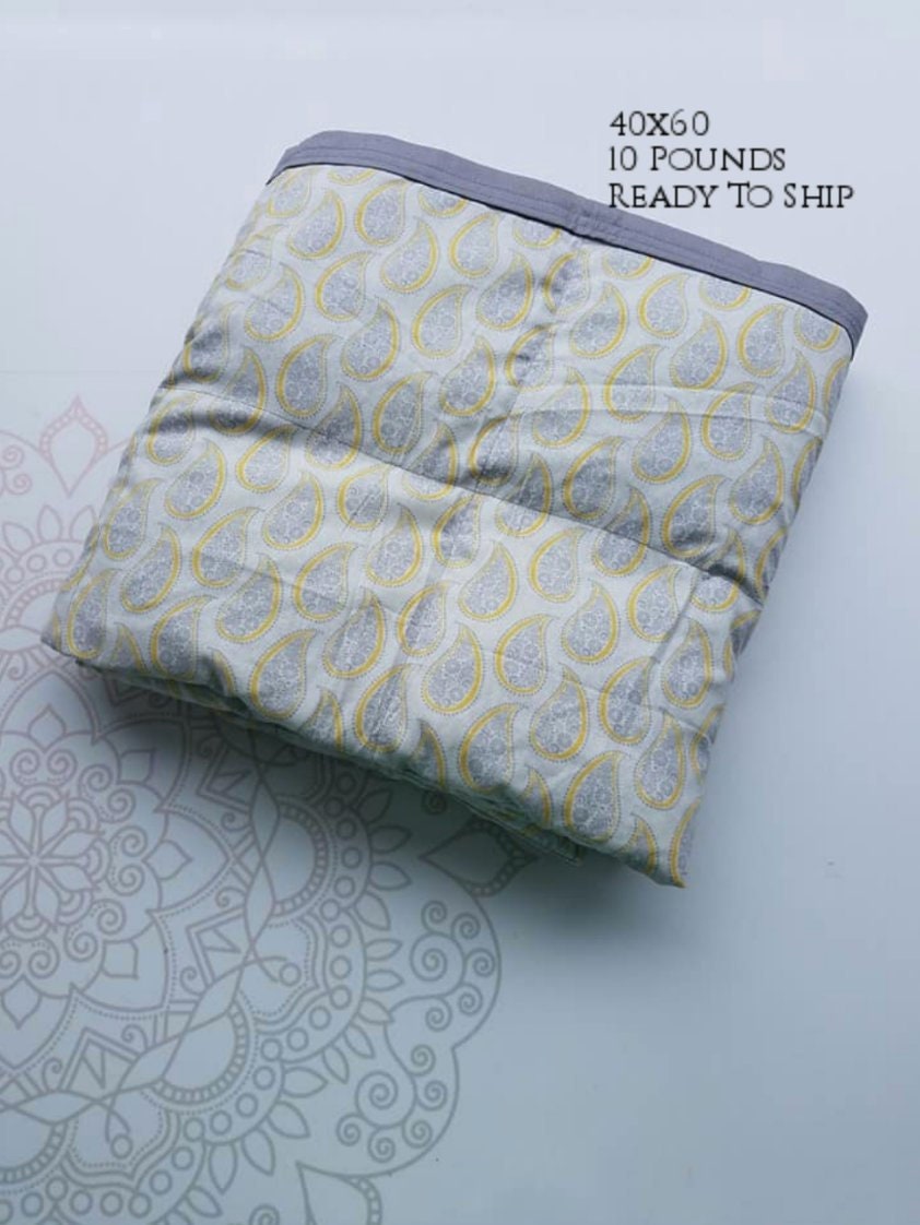 READY to SHIP, Weighted Blanket, 40x60-10 Pounds, Yellow Gray Paisley