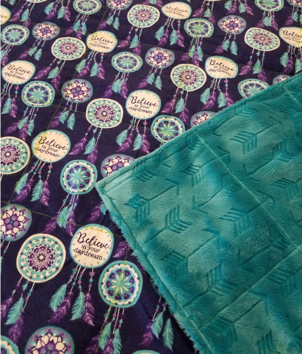 Weighted Blanket, 15 Pound, Dreamcatcher, Teal Embossed Minky, 40x60