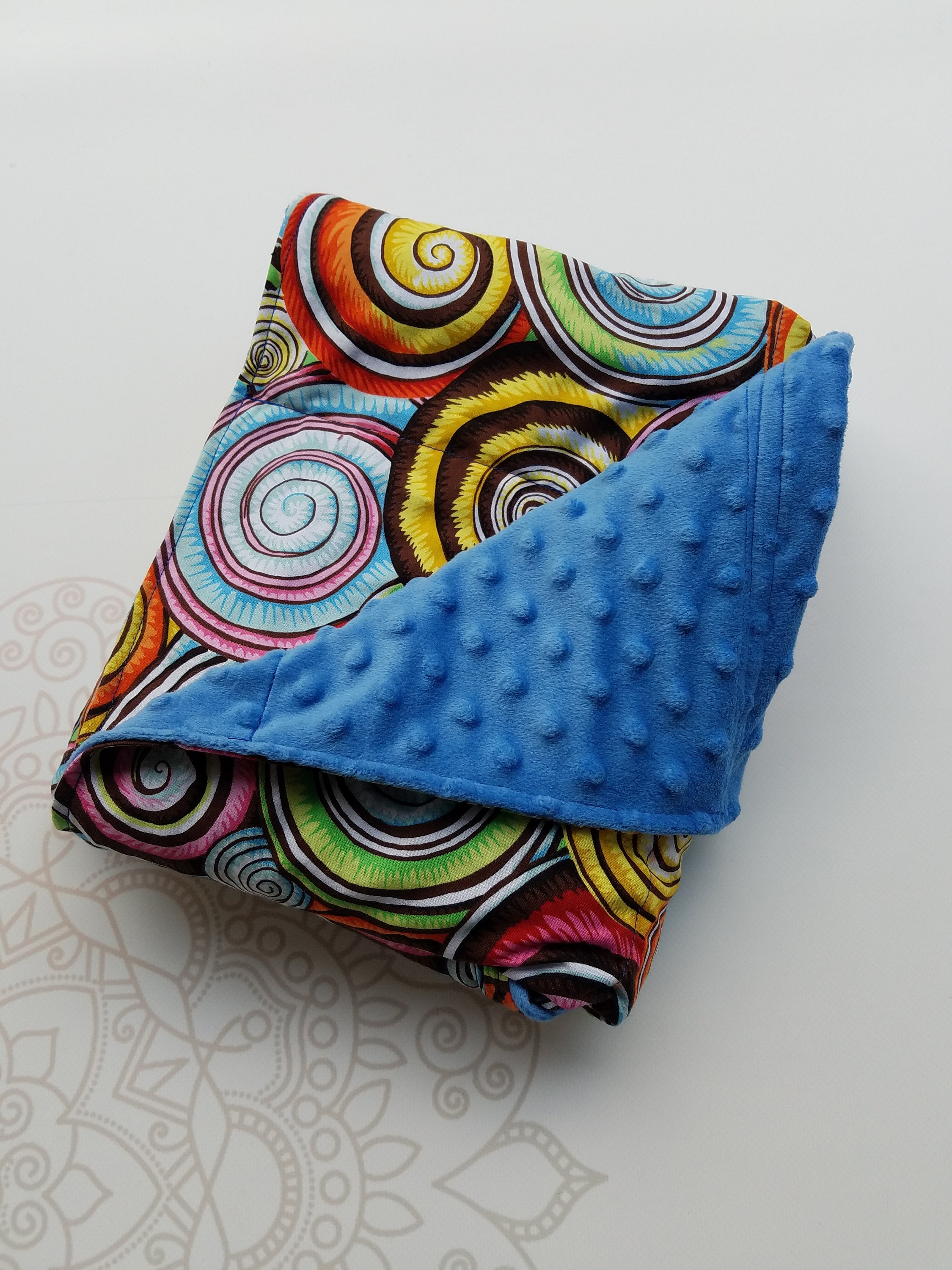 READY to SHIP, Weighted Blanket, 28x325 Pounds, Colorful Spiral Front