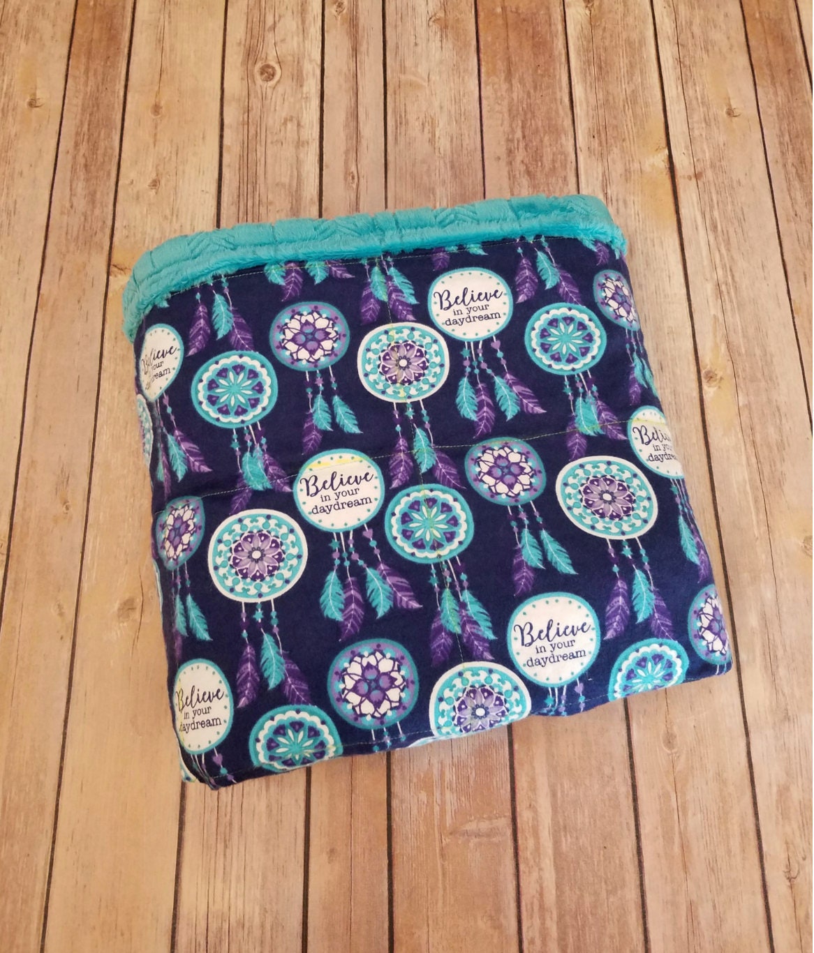 Weighted Blanket, 15 Pound, Dreamcatcher, Teal Embossed Minky, 40x60