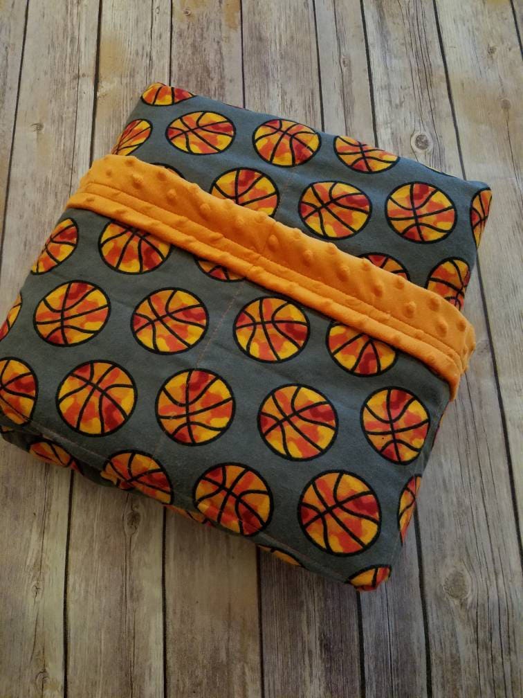 Weighted Blanket, 10 Pound, Basketball, Orange Minky, 40x70, READY TO
