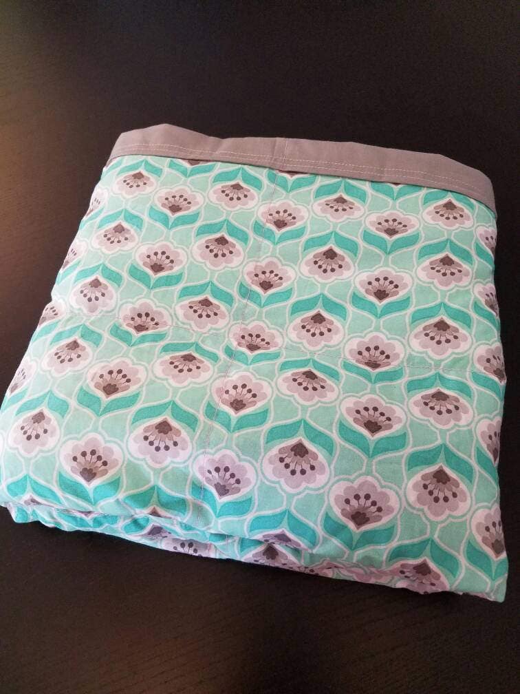 Weighted Blanket, 15 Pound, Teal, Gray, Mint, Flowers, 40x70, READY TO