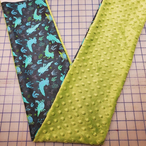 Weighted Neck Wrap, Axolotl Print with Lime Minky, 32x7 Inches, 3 to 6 Pounds, Weighted Shoulder Wrap, Minky