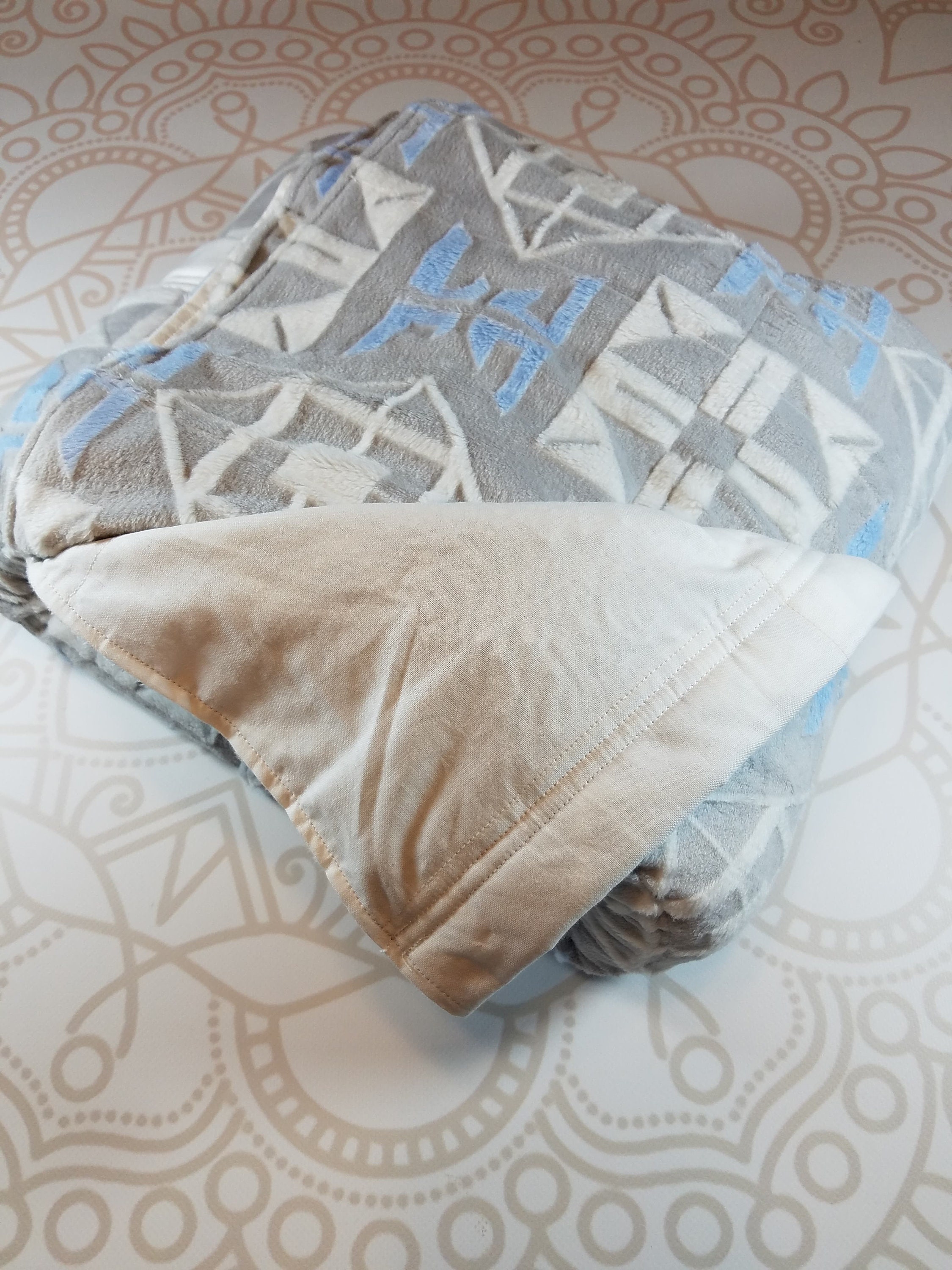 READY to SHIP, 40x70, 20 pound, Weighted Blanket, 40x70, Gray Blue Minky, White Woven Cotton