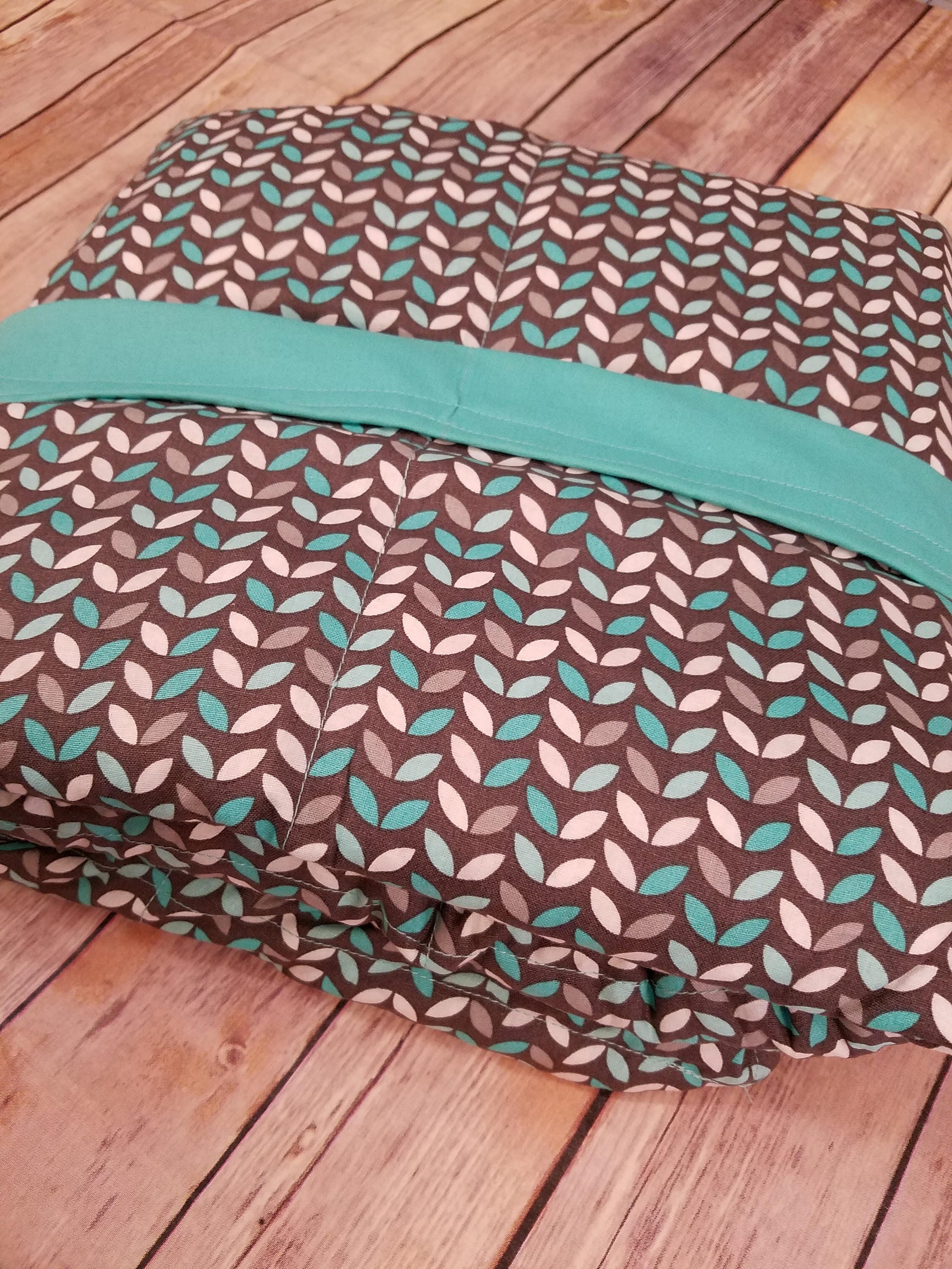 Weighted Blanket, 15 Pound, Mint Gray Leaves, Teal Back, 40x70, READY