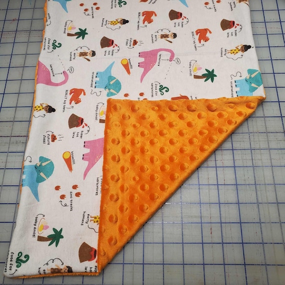 Weighted Lap Pad, Prehistoric Fabric with Orange Minky Back, 14x22 inches, 3 Pounds, Fidget Pad, Homework Pad, Sensory Companion