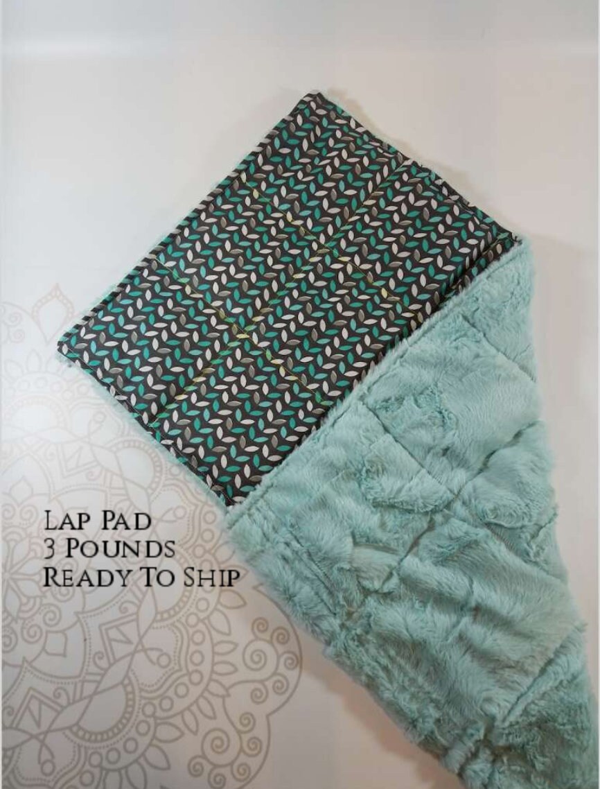 READY TO SHIP, Mint Teal Leafs, Mint Hide Minky, Weighted, Lap Pad