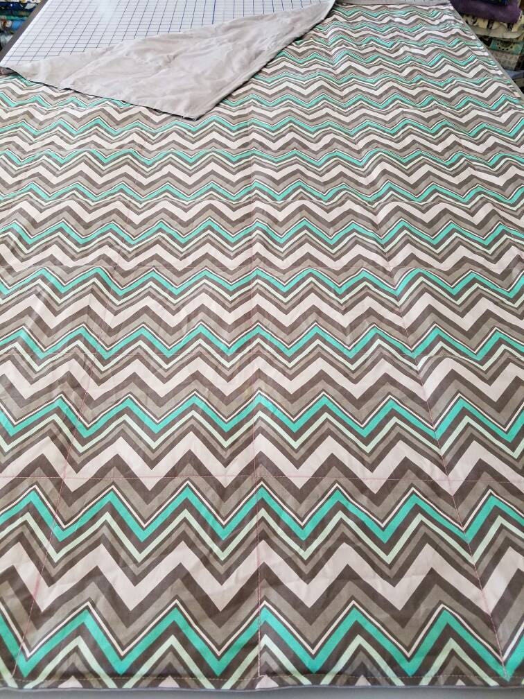 Weighted Blanket, 15 Pound, Teal, Gray, Mint, Chevron, 40x70, READY TO