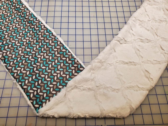 Weighted Neck Wrap, Teal, Grey Leaves, White Lattice Minky, 32x7 Inches, 3 to 6 Pounds, Weighted Shoulder Wrap, Minky Adult Weighted Nec