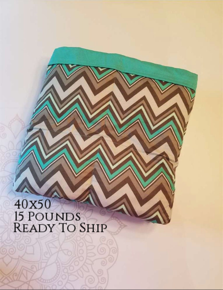 READY to SHIP, Weighted Blanket, 40x5015 Pounds, Teal Chevron Cotton
