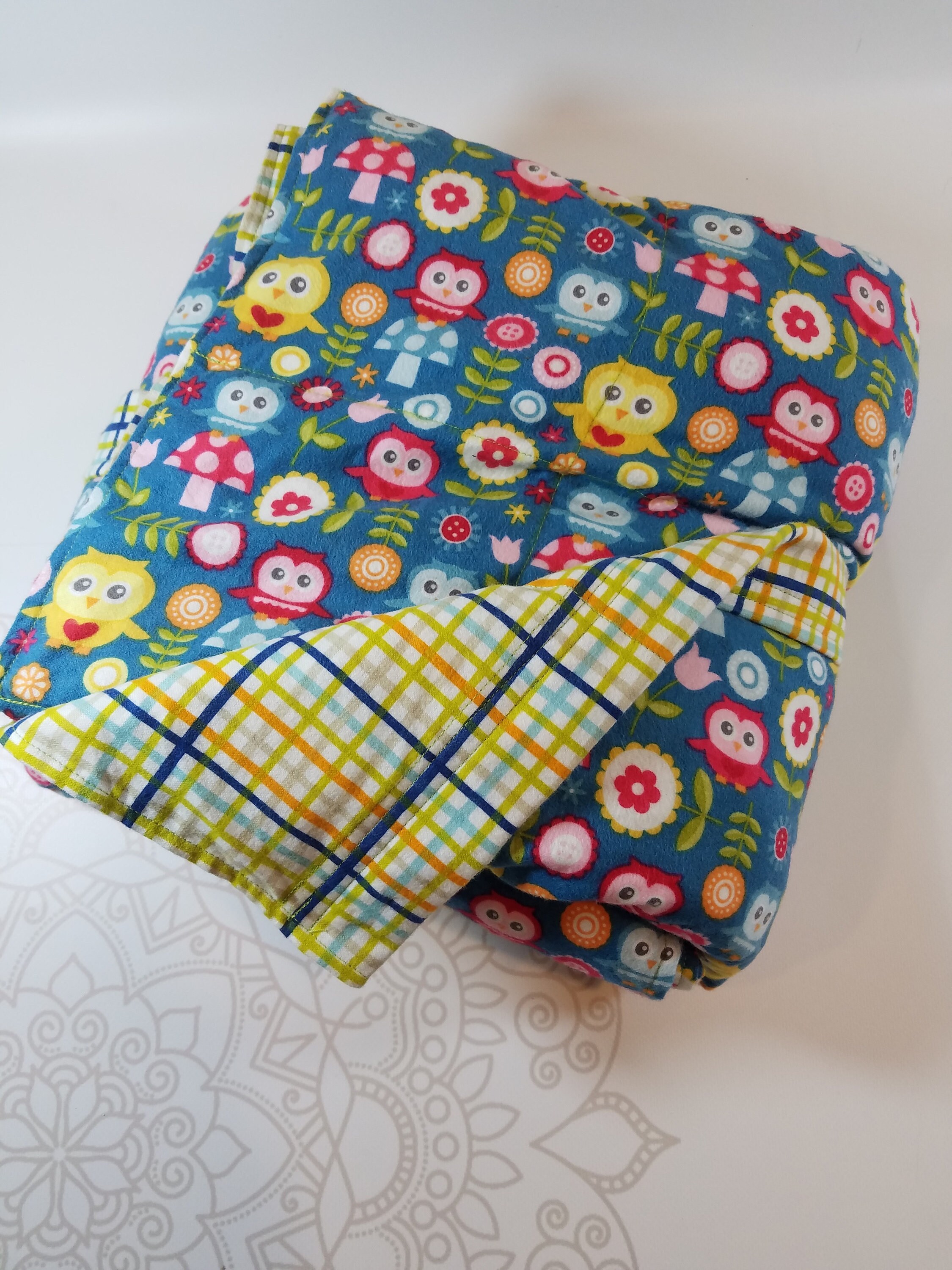 READY to SHIP, Weighted Blanket, 40x70-15 Pounds, Owl Cotton Flannel