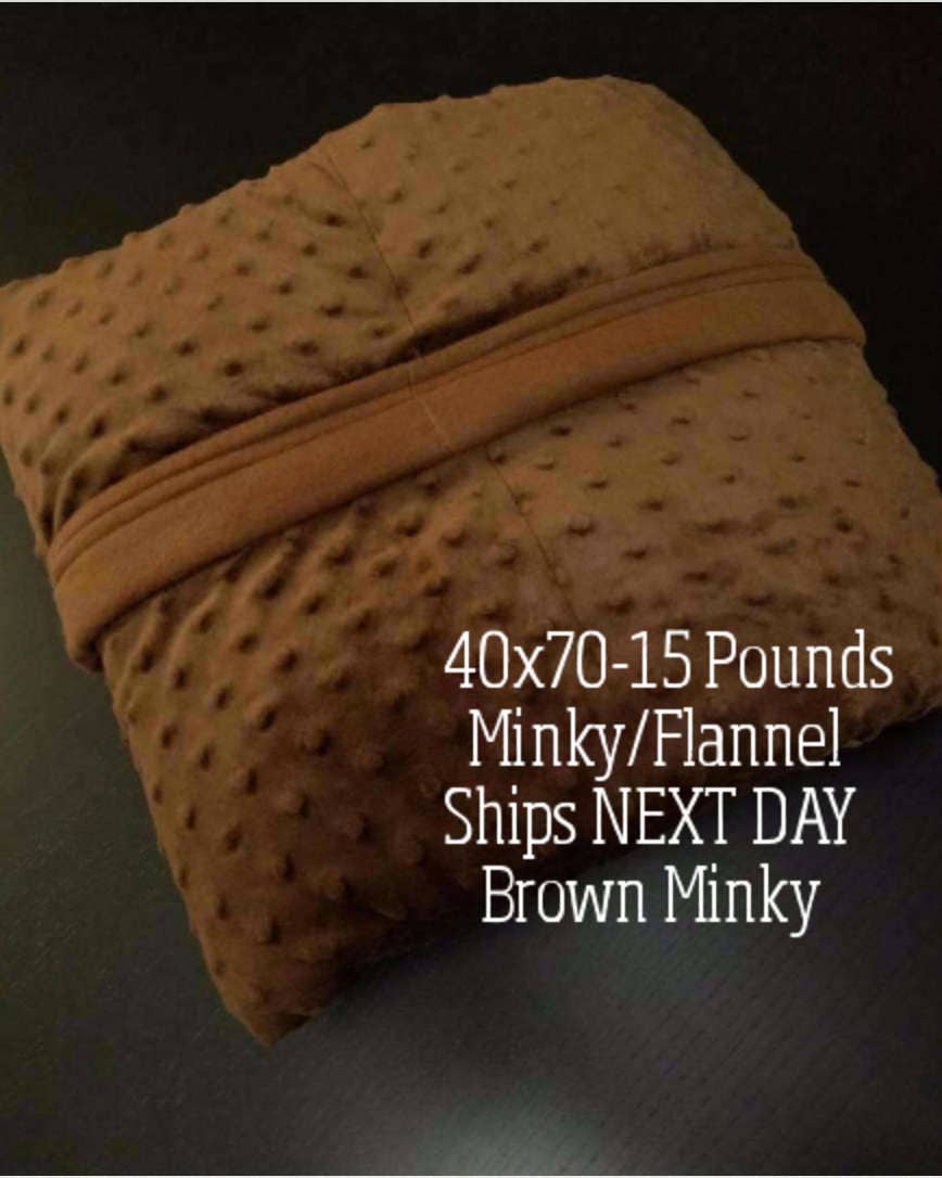 Weighted Blanket, 15 Pound, Brown Minky, 40x70, READY TO SHIP, Twin
