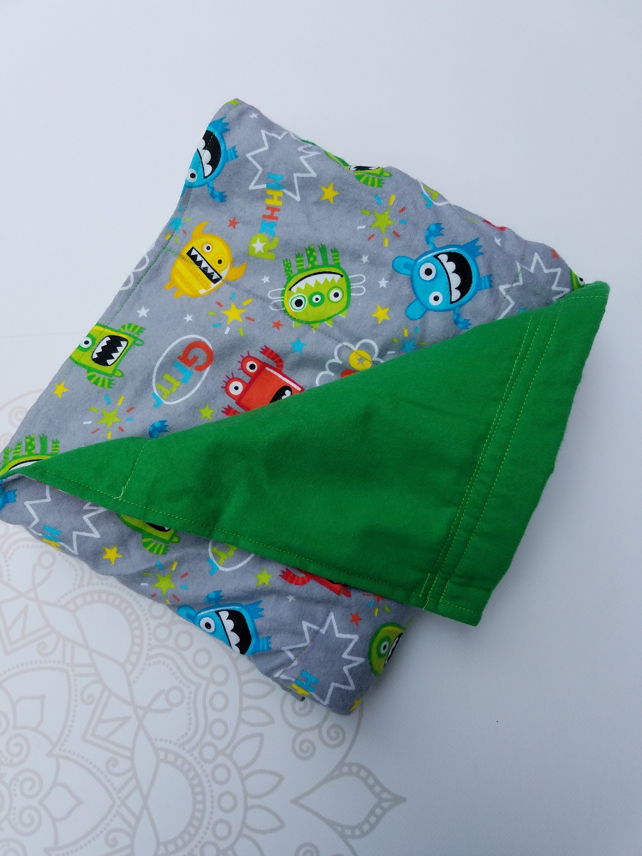 READY to SHIP, Weighted Blanket, 28x324 Pounds, Silly Monsters Front